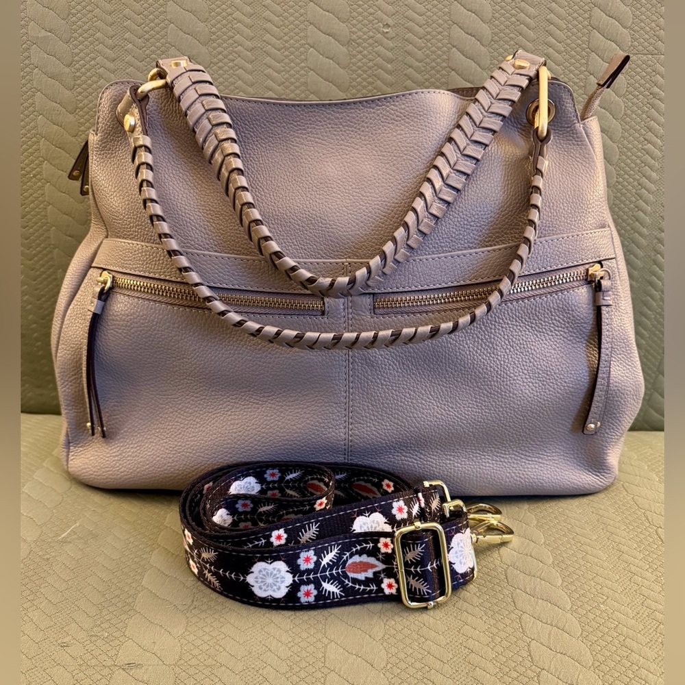 Lodis Leather Bag Purse Gray Taupe EUC
